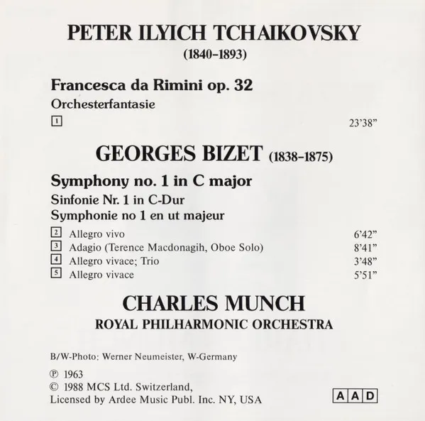 Tchaikovsky - Francesca Da Rimini Op. 32 / Bizet - Symphony No. 1 In C Major