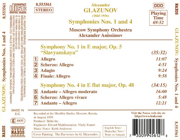 Symphonies Nos. 1 "Slavyanskaya" And 4