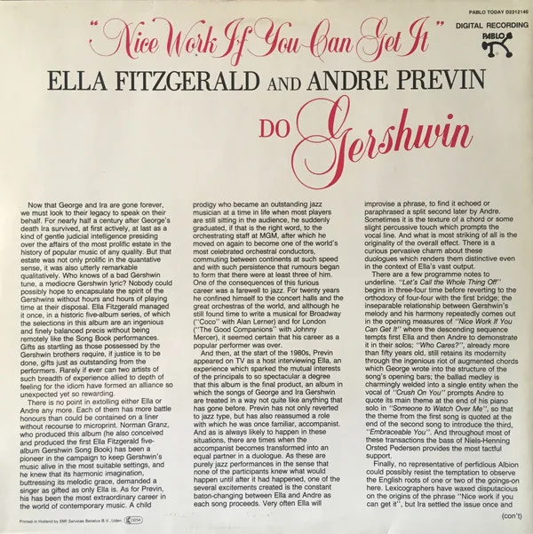 "Nice Work If You Can Get It" Ella Fitzgerald And Andre Previn Do Gershwin