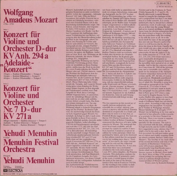 Violinkonzert D-dur "Adelaide" KV Anh. 294a / Violinkonzert Nr.7 D-dur KV 271a