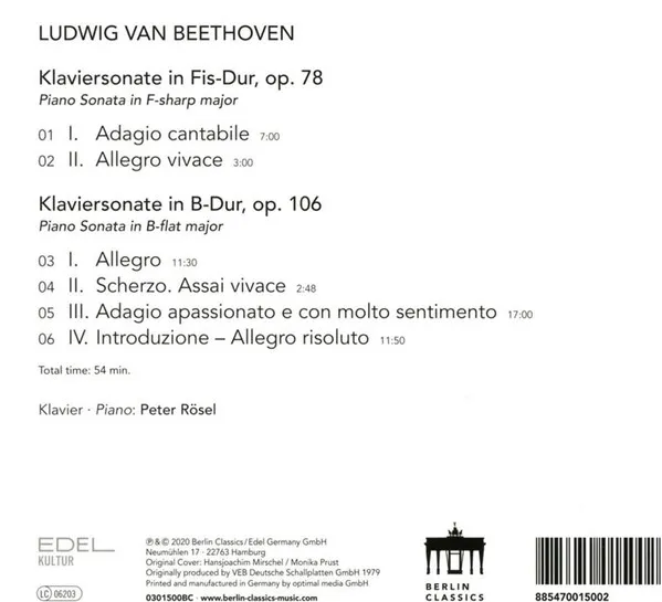 Klaviersonaten B-dur Op. 106 "Hammerklavier", Fis-Dur Op. 78