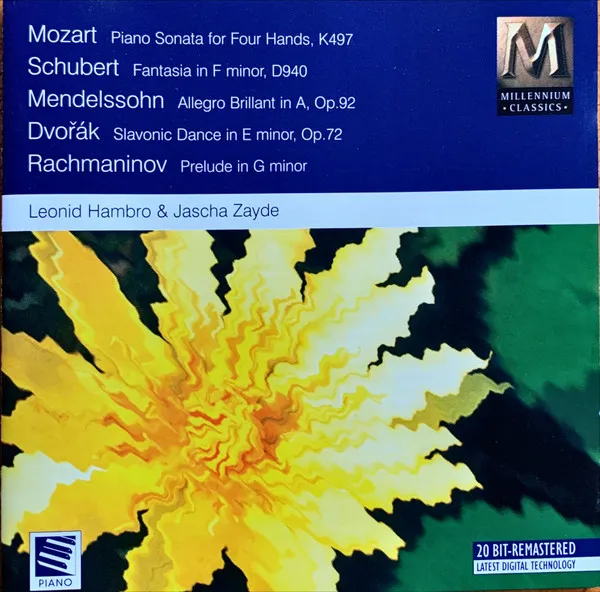Piano Sonata In F For Four Hands, K.497; Fantasia In F Minor, D940;  Allegro Brilliant In A, Op.92;  Slavonic Dance In E Minor, Op. 72;  Prelude In G Minor