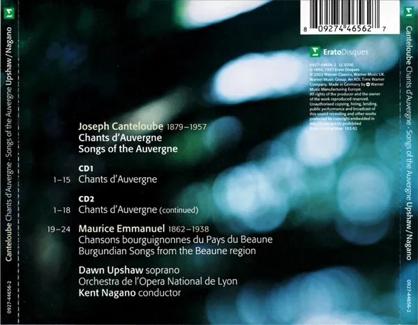 Chants D'Auvergne = Songs Of The Auvergne (Complete Recording)