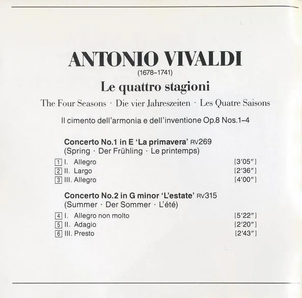 The Four Seasons = Le Quattro Stagioni = Die Vier Jahreszeiten = Les Quatre Saisons