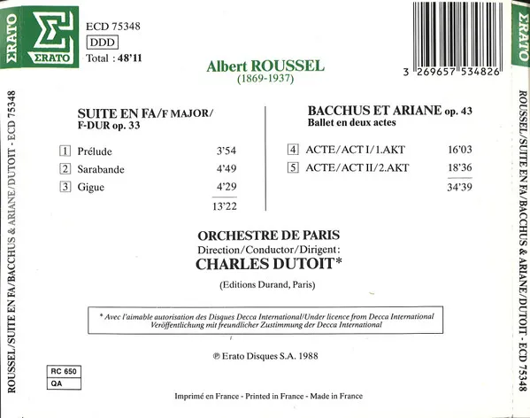 Bacchus & Ariane / Suite En Fa