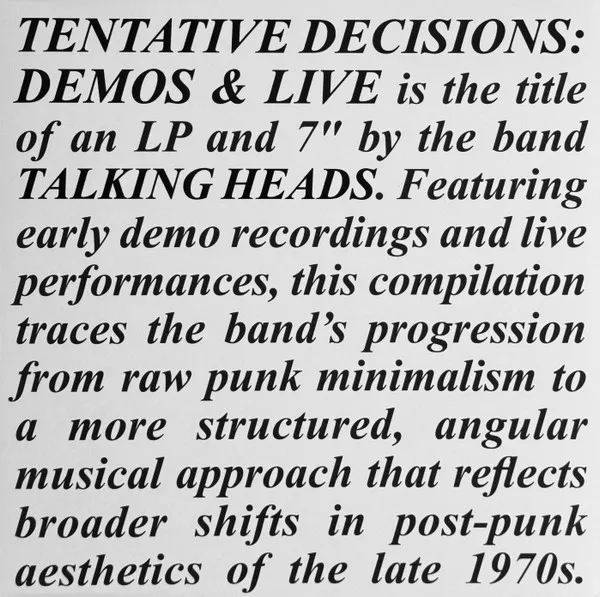 Talking Heads: Tentative Decisions: 1974–1976 (140 g)