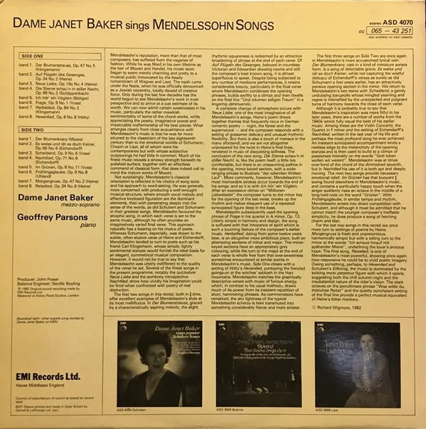 Dame Janet Baker Sings Mendelssohn Songs