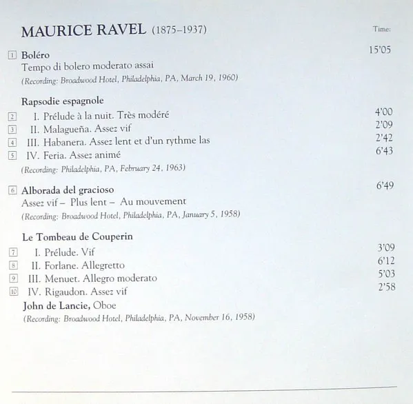 Boléro / Rapsodie Espagnole / Alborada Del Gracioso / Le Tombeau De Couperin / Valses Nobles Et Sentimentales