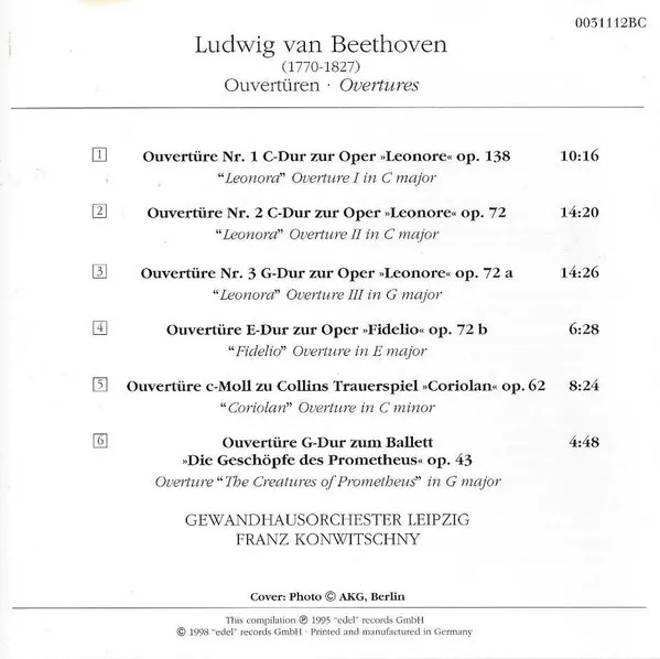 Overtüren (Leonore I-III / Fidelio / Coriolan / Die Geschöpfe Des Prometheus)